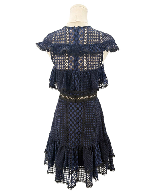Jay Godfrey navy blue dress with lace details