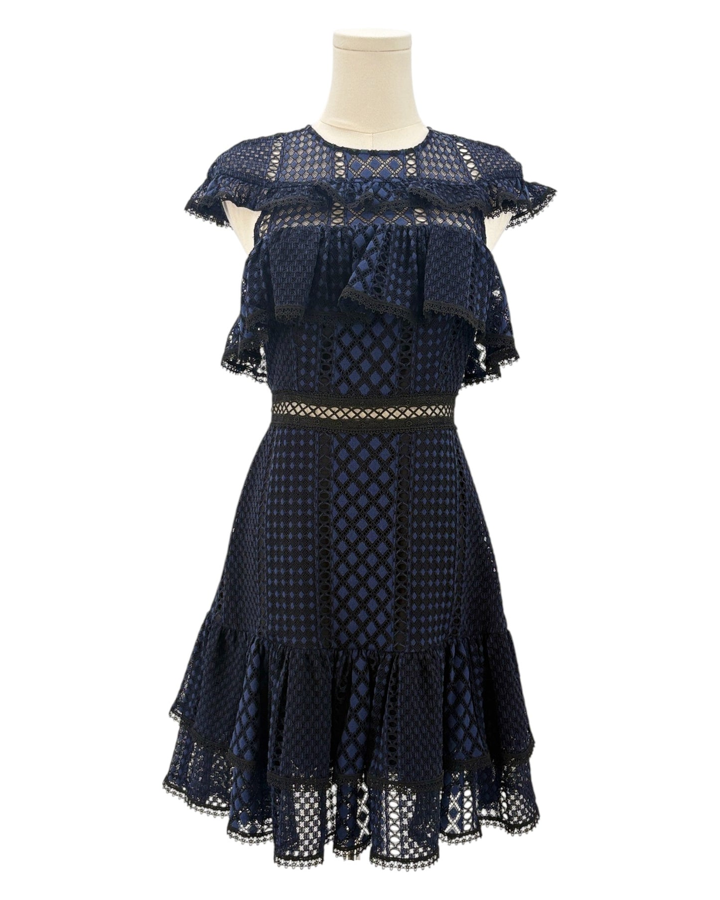 Jay Godfrey navy blue dress with lace details