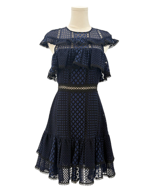 Jay Godfrey navy blue dress with lace details