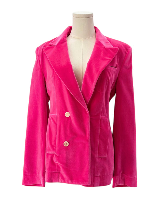 Pink blazer on a mannequin against a white background