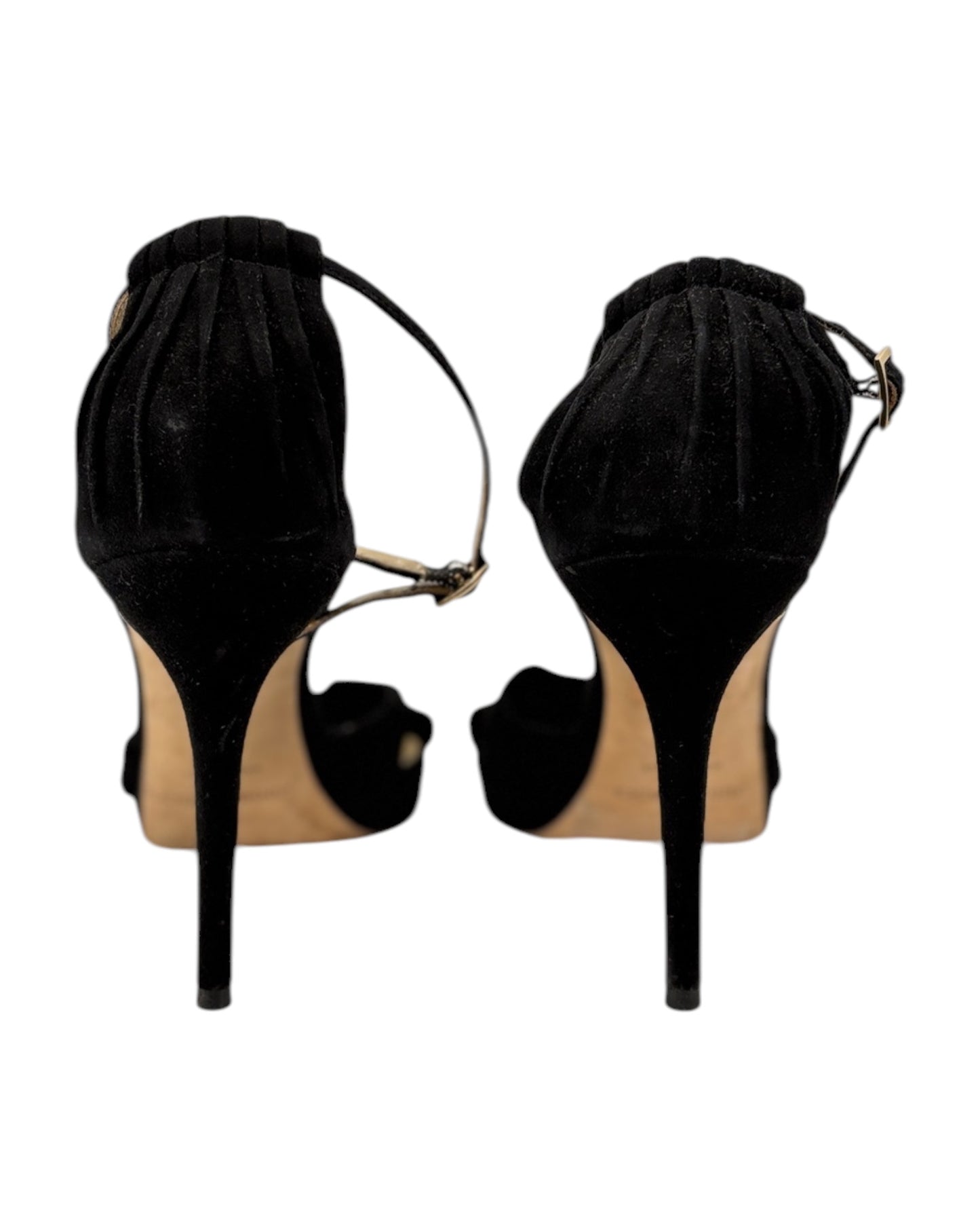 Jimmy Choo black high-heeled sandal on a white background