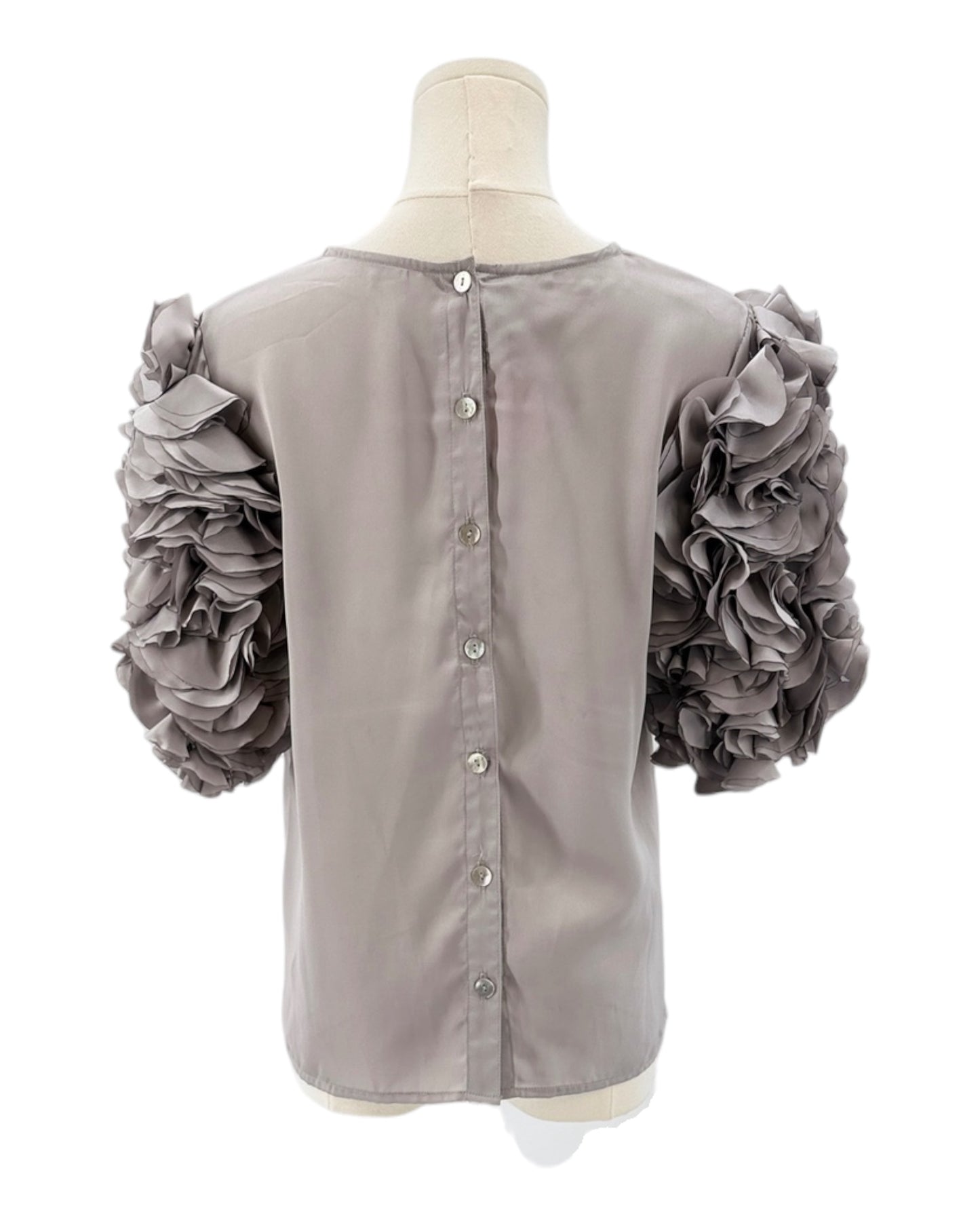Kiki Vargas Grey Rose Petal Sleeve Top
