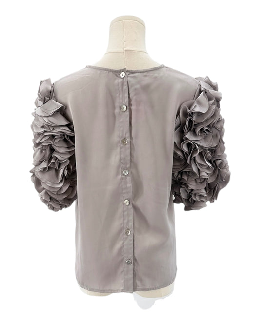 Kiki Vargas Grey Rose Petal Sleeve Top