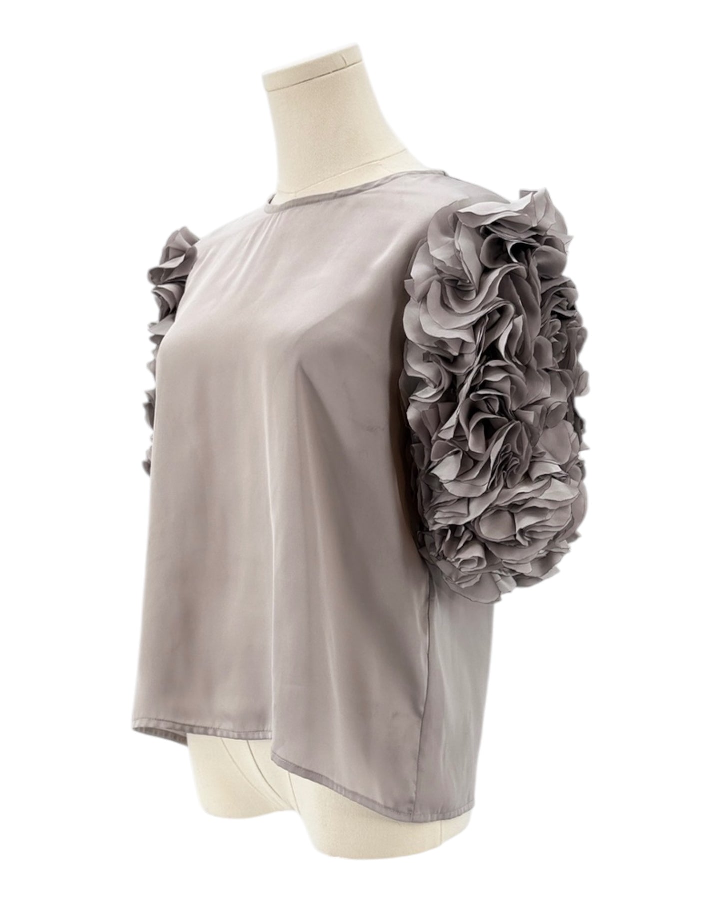 Kiki Vargas Grey Rose Petal Sleeve Top