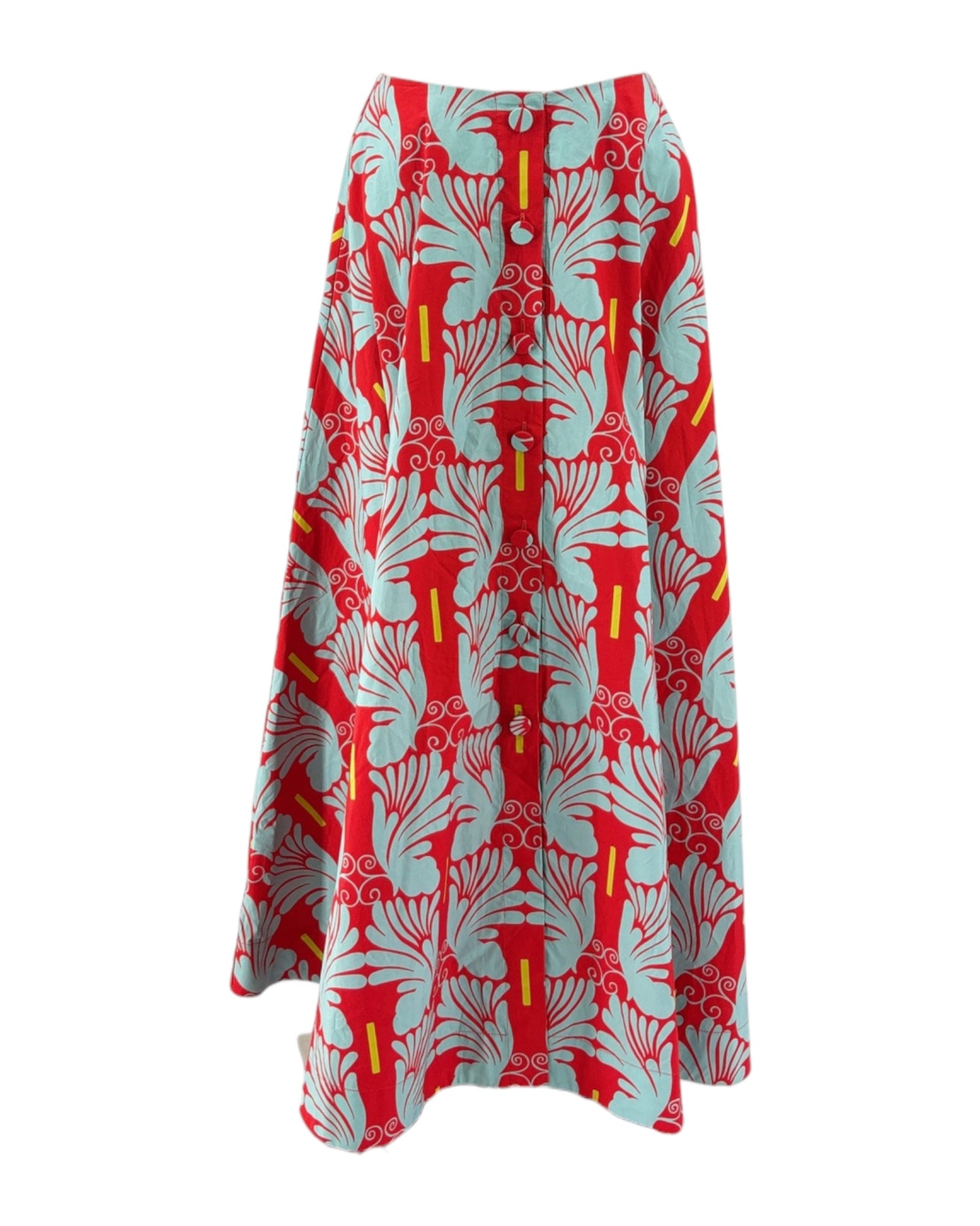 La DoubleJ maxi skirt with red and blue floral pattern on a white background