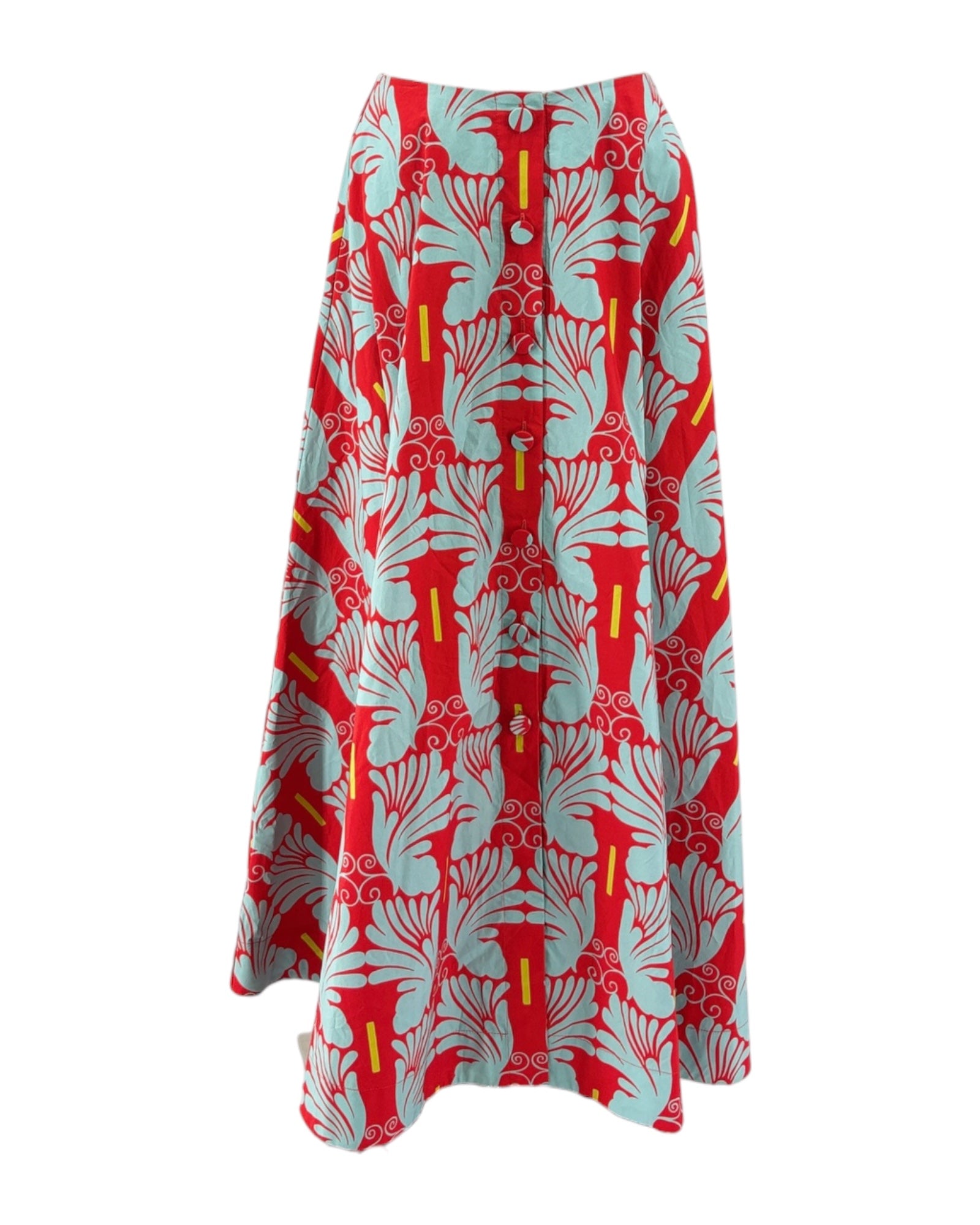 La DoubleJ maxi skirt with red and blue floral pattern on a white background