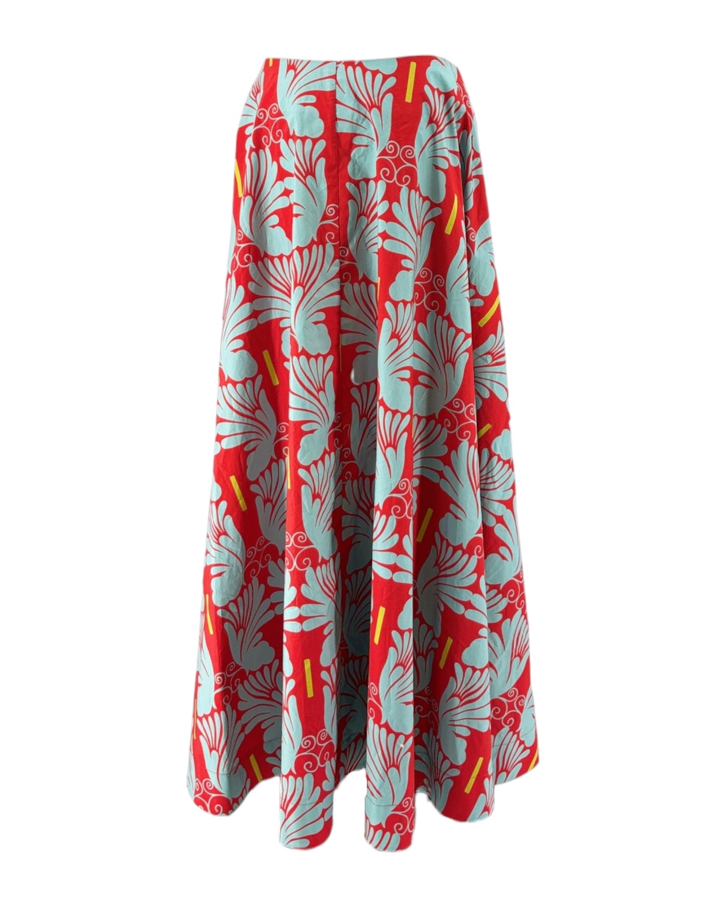 La DoubleJ maxi skirt with red and blue floral pattern on a white background