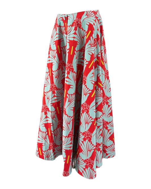 La DoubleJ maxi skirt with red and blue floral pattern on a white background