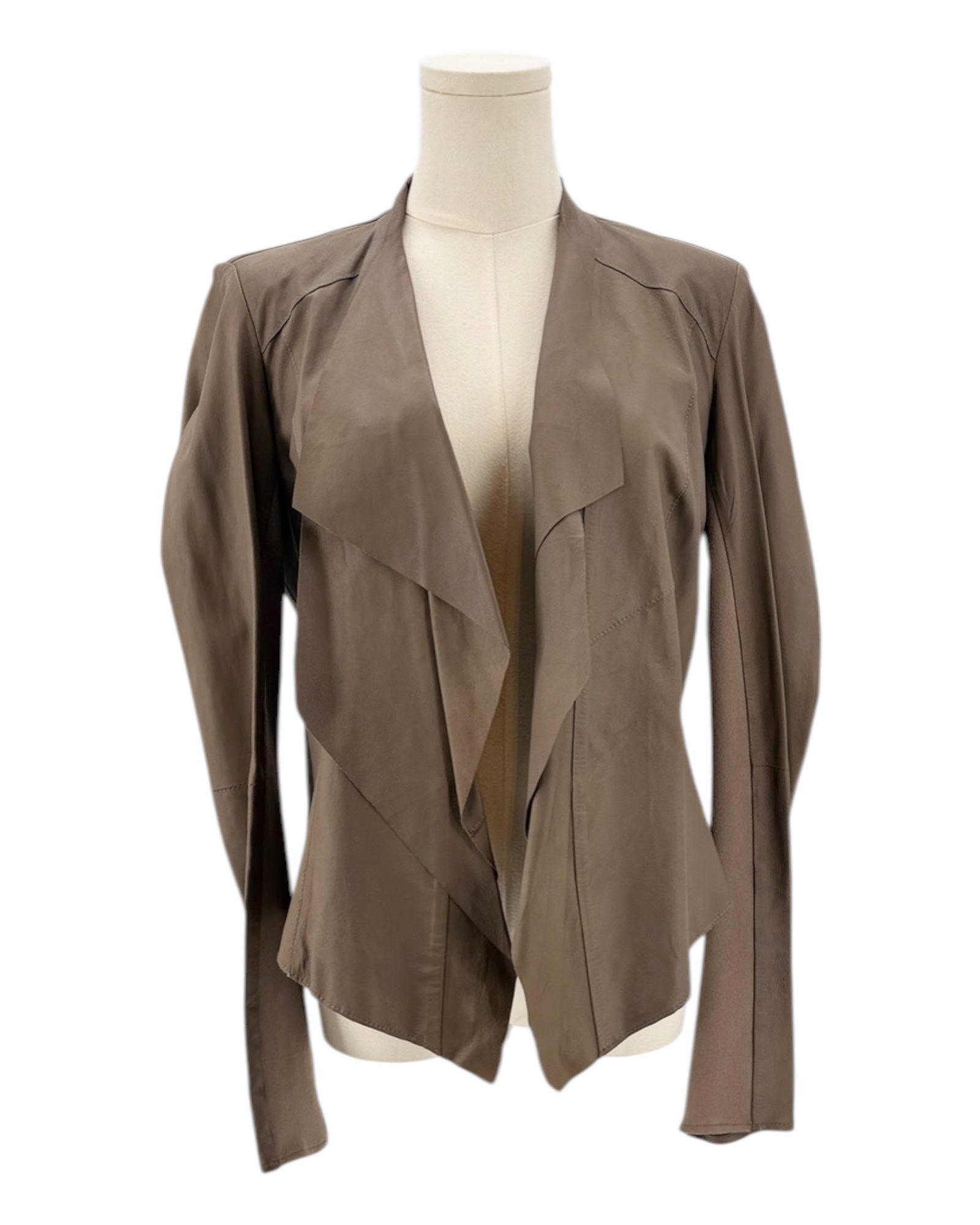 Brown jacket on a mannequin against a white background