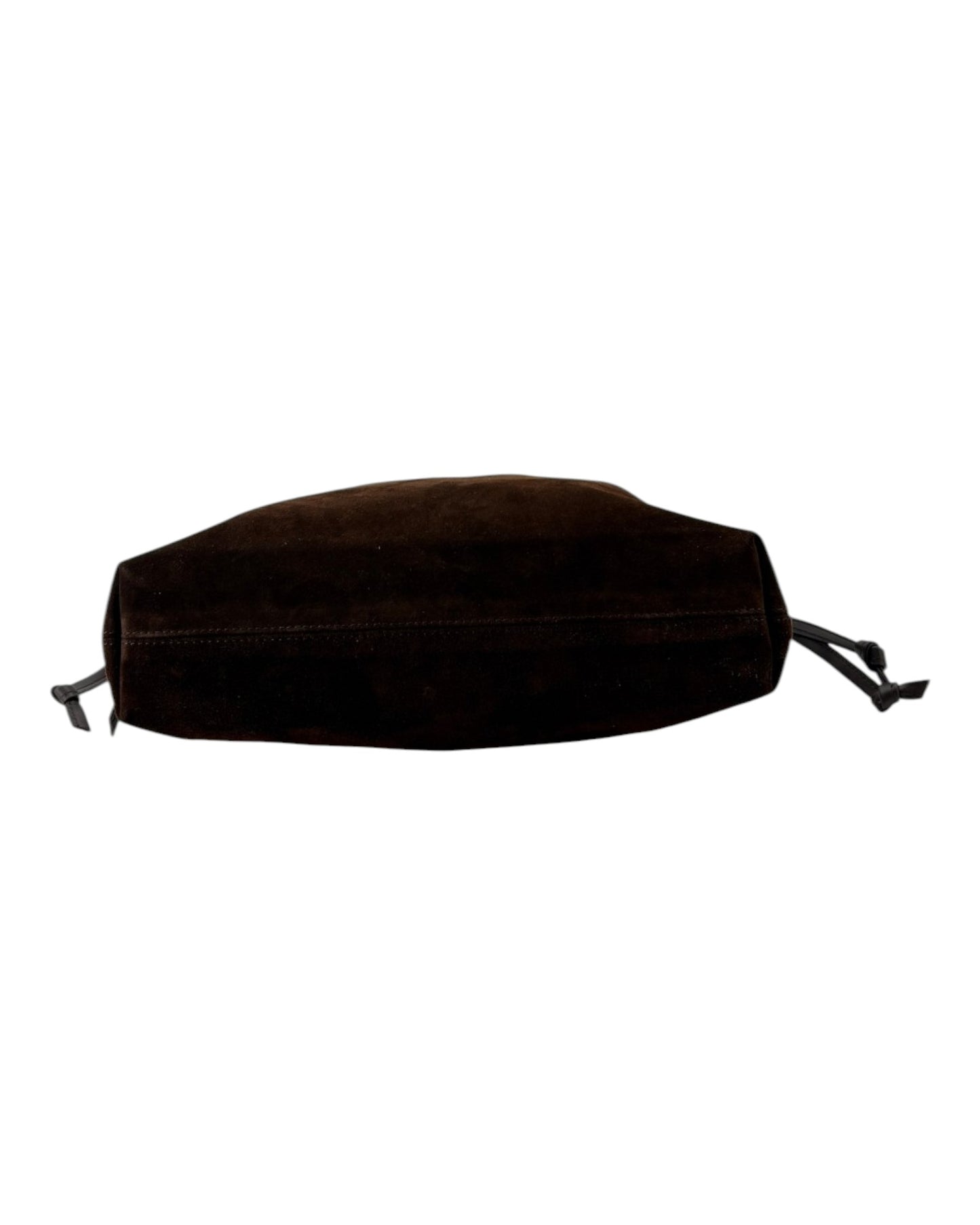 Brown suede Handbag with brown straps on a white background
