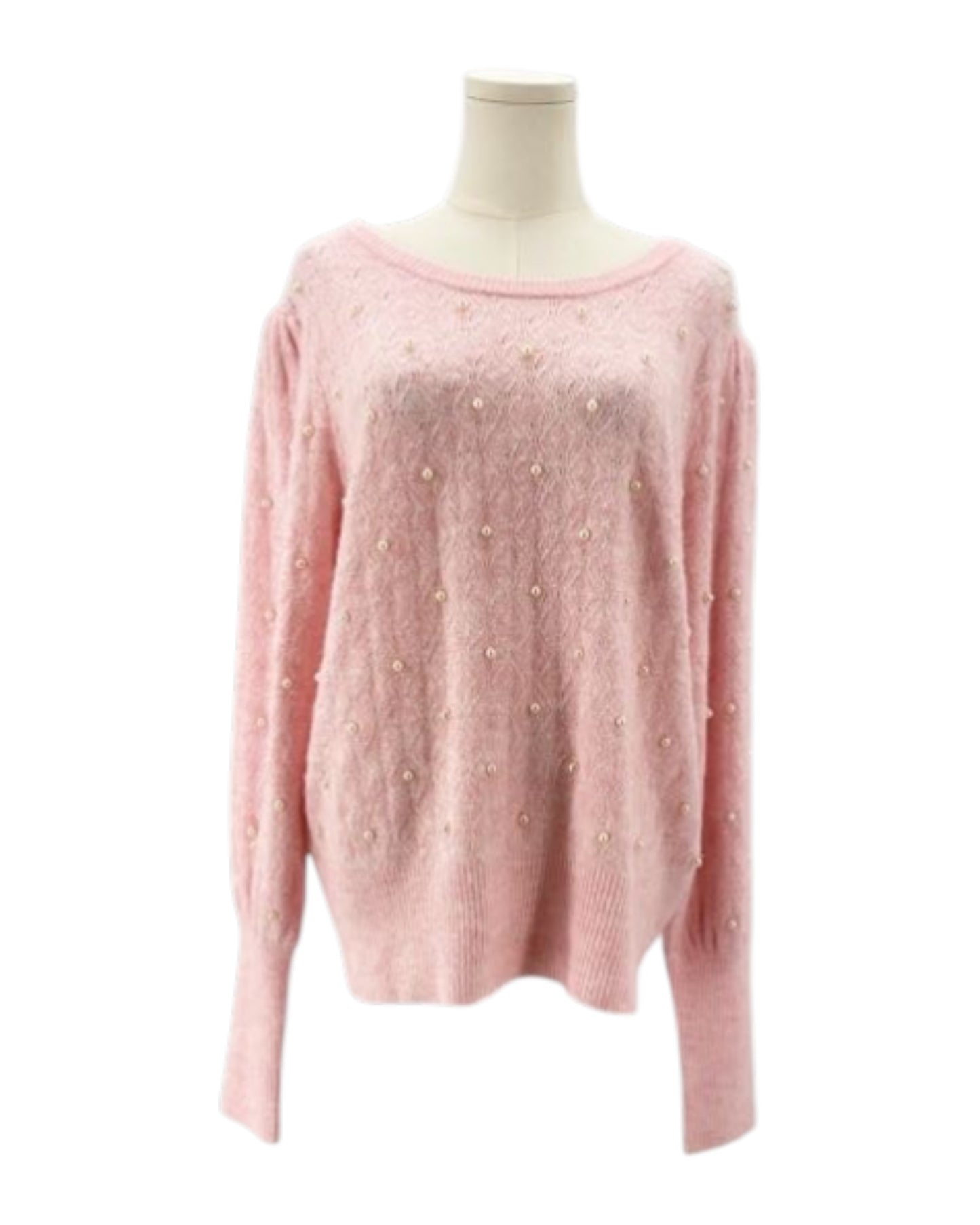 Lily Pulitzer pink sweater with pearl embellishments on a mannequin against a white background