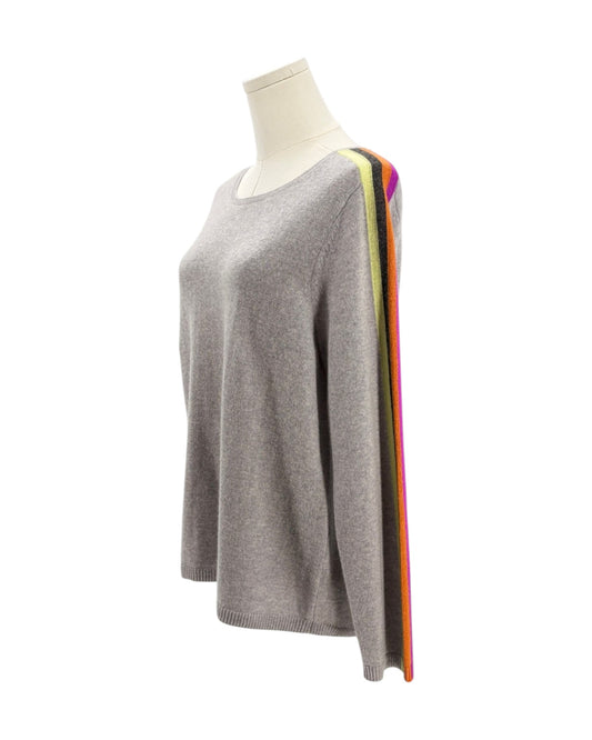 Gray sweater with rainbow stripes on a mannequin against a white background