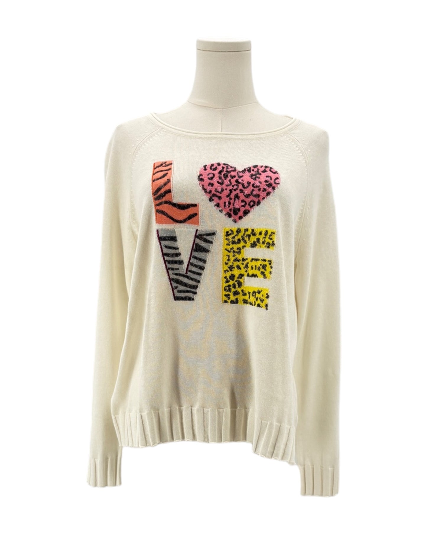 Lisa Todd Embellished Animal Print LOVE Sweater
