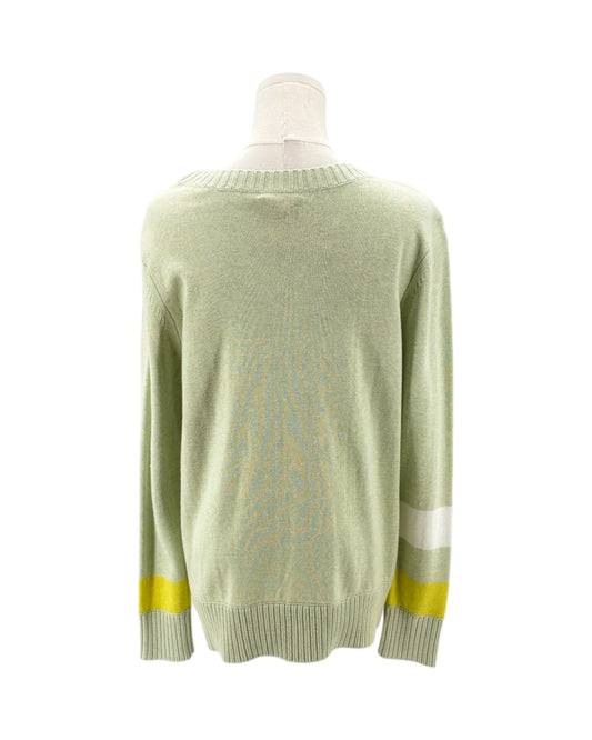 Light green sweater with yellow accents on a white background