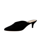 Black high heel shoe on white background