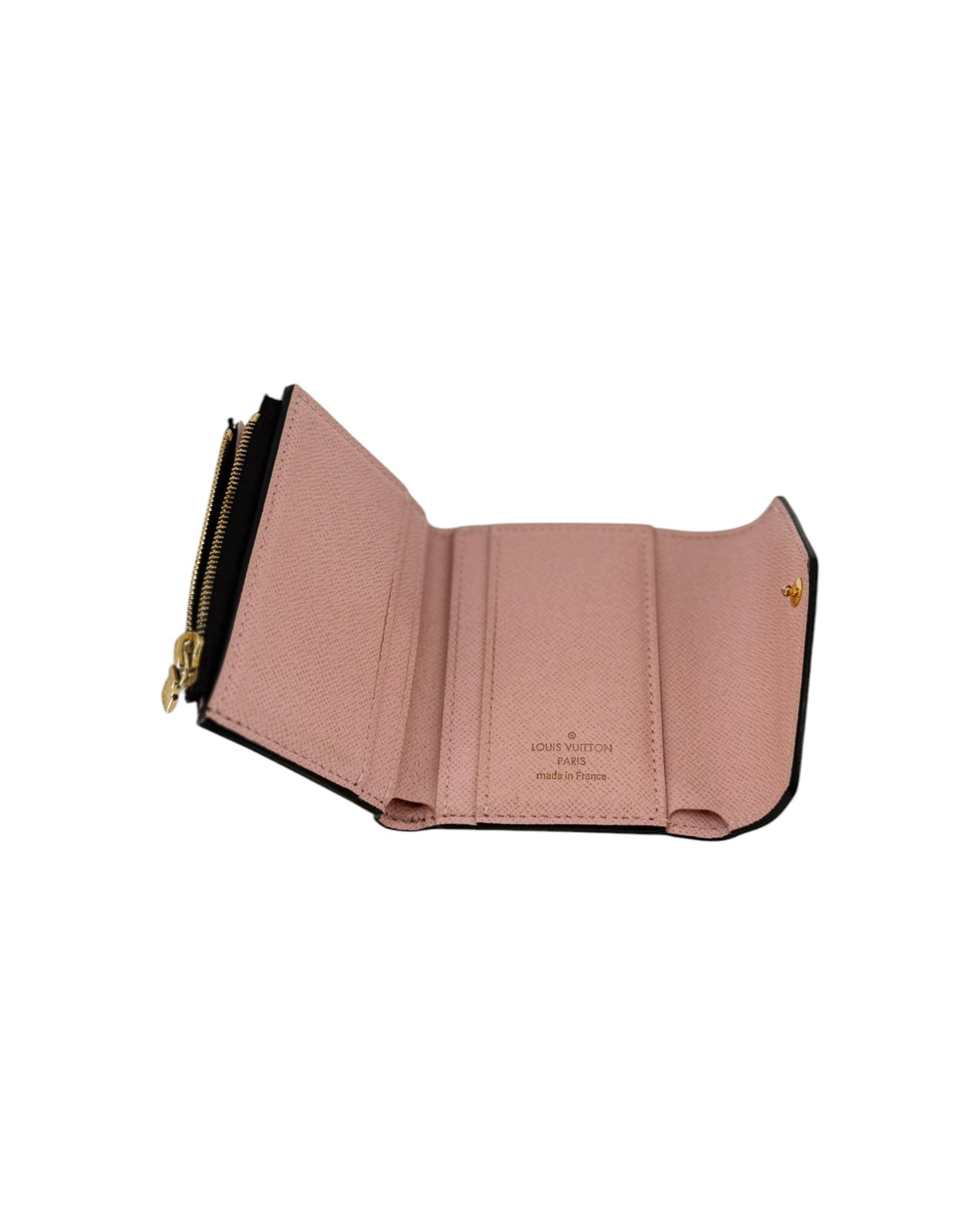 Pink and brown Louis Vuitton Wallet on white background