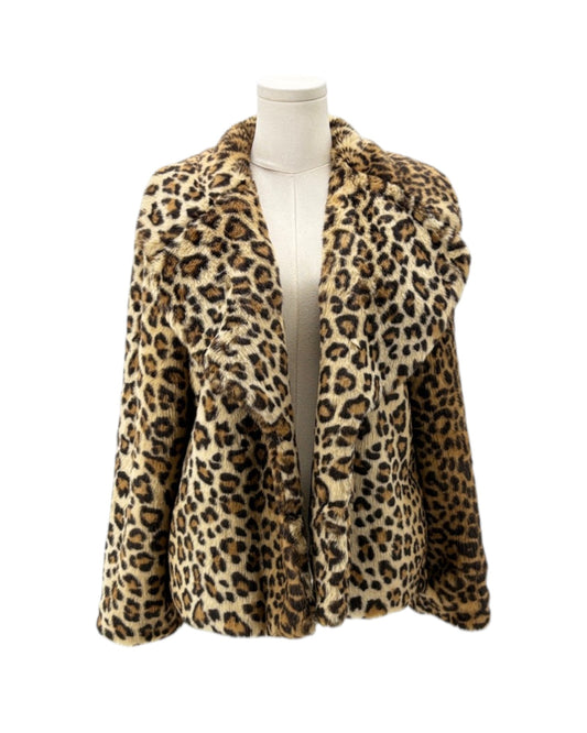 Leopard print jacket on a mannequin against a white background