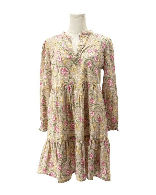 Floral patterned dress on a mannequin against a white background