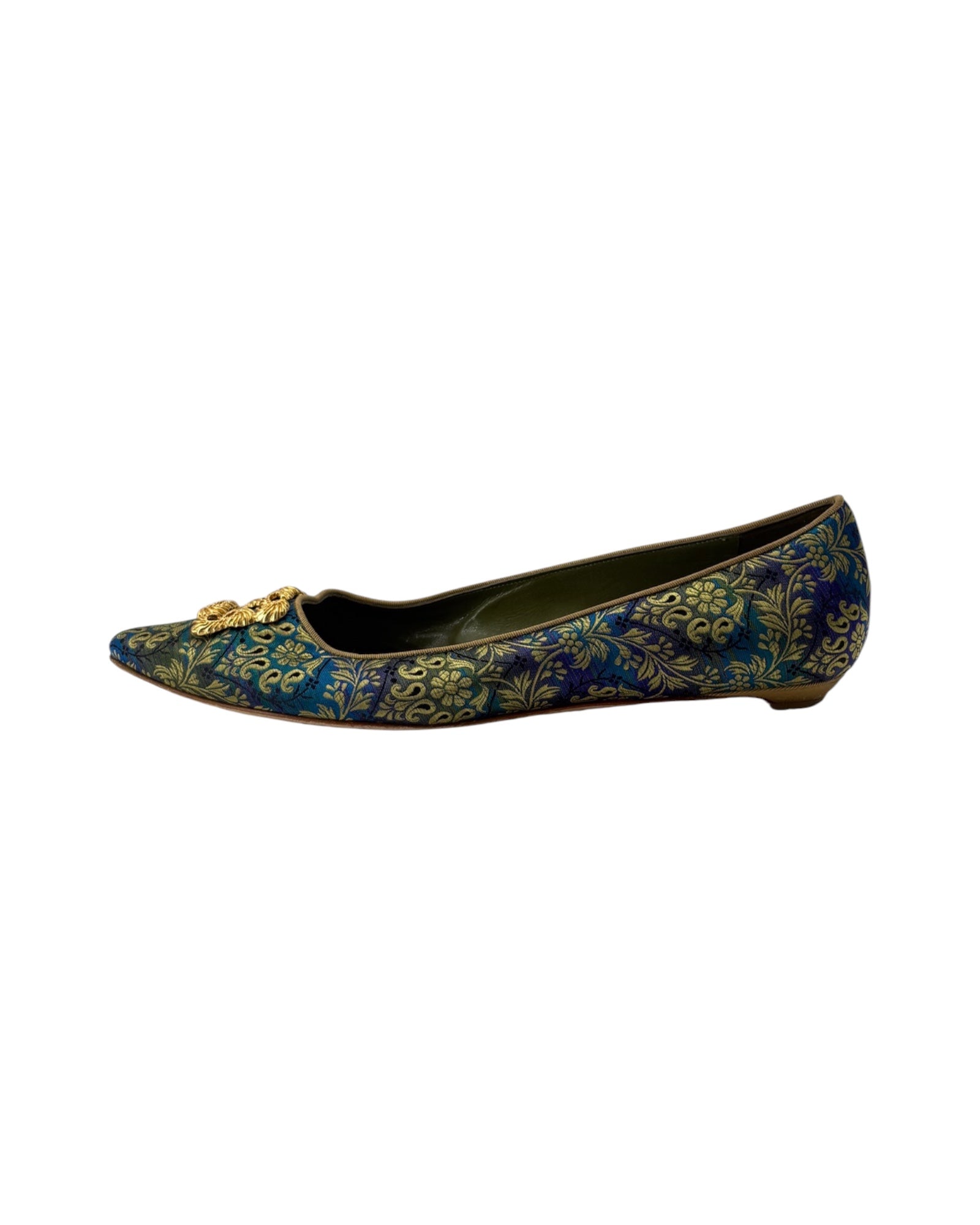 Side view of a flat shoe on a white background