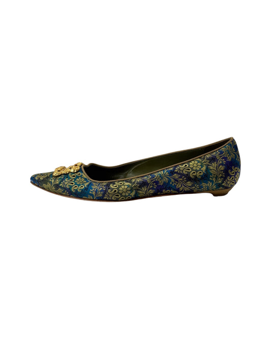 Side view of a flat shoe on a white background