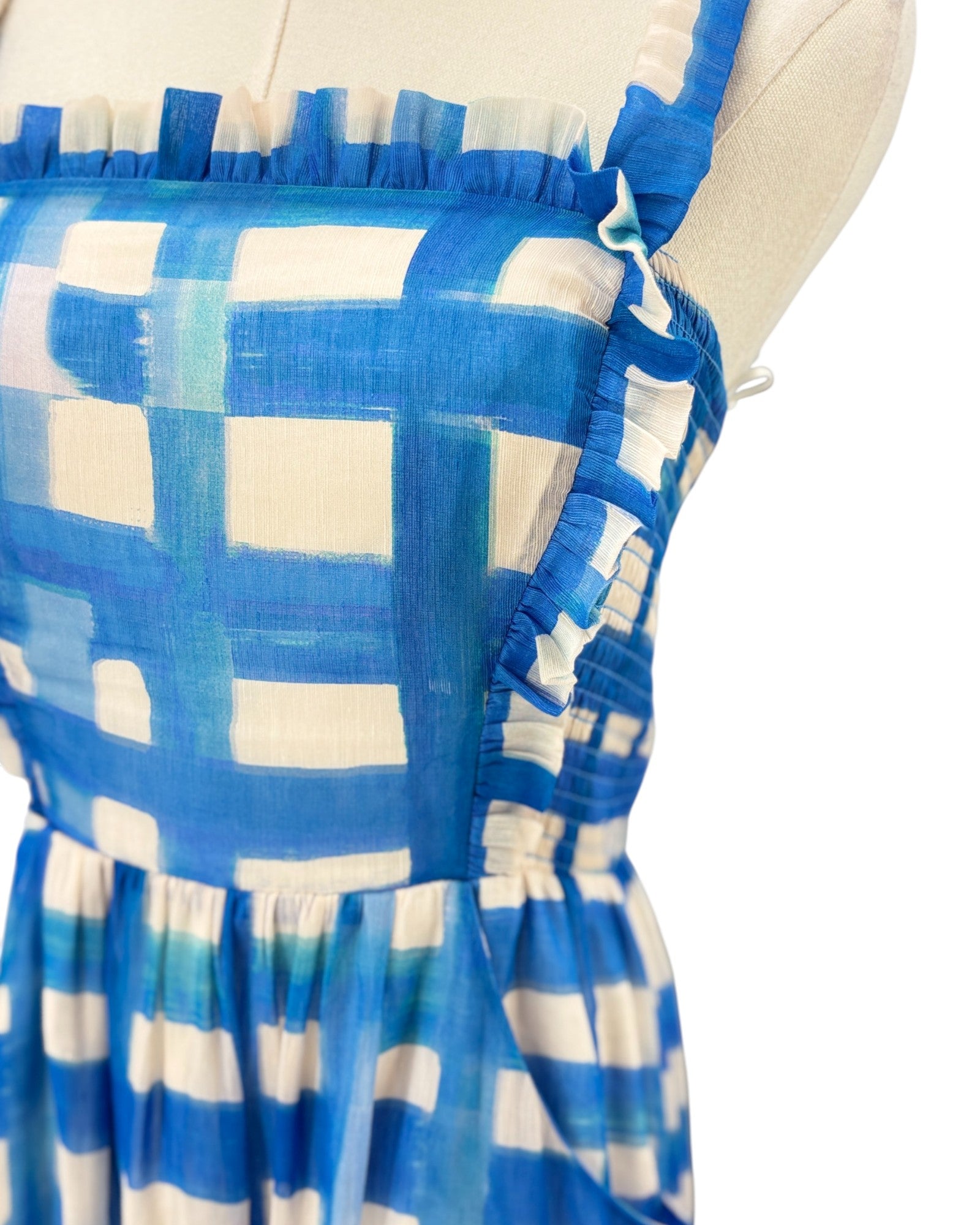 Marie Oliver blue and white checkered maxi dress