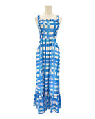 Marie Oliver blue and white checkered maxi dress