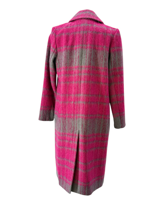 Pink and gray plaid coat on a white background