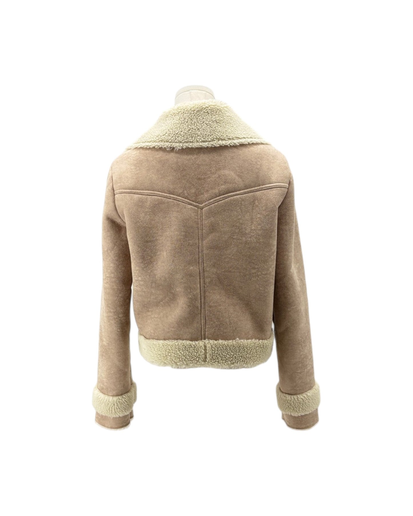 Beige jacket with sherpa lining on a white background