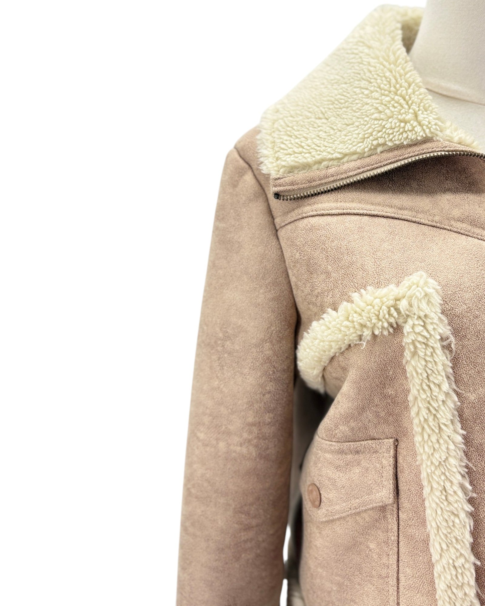 Beige coat with white fur lining on a white background
