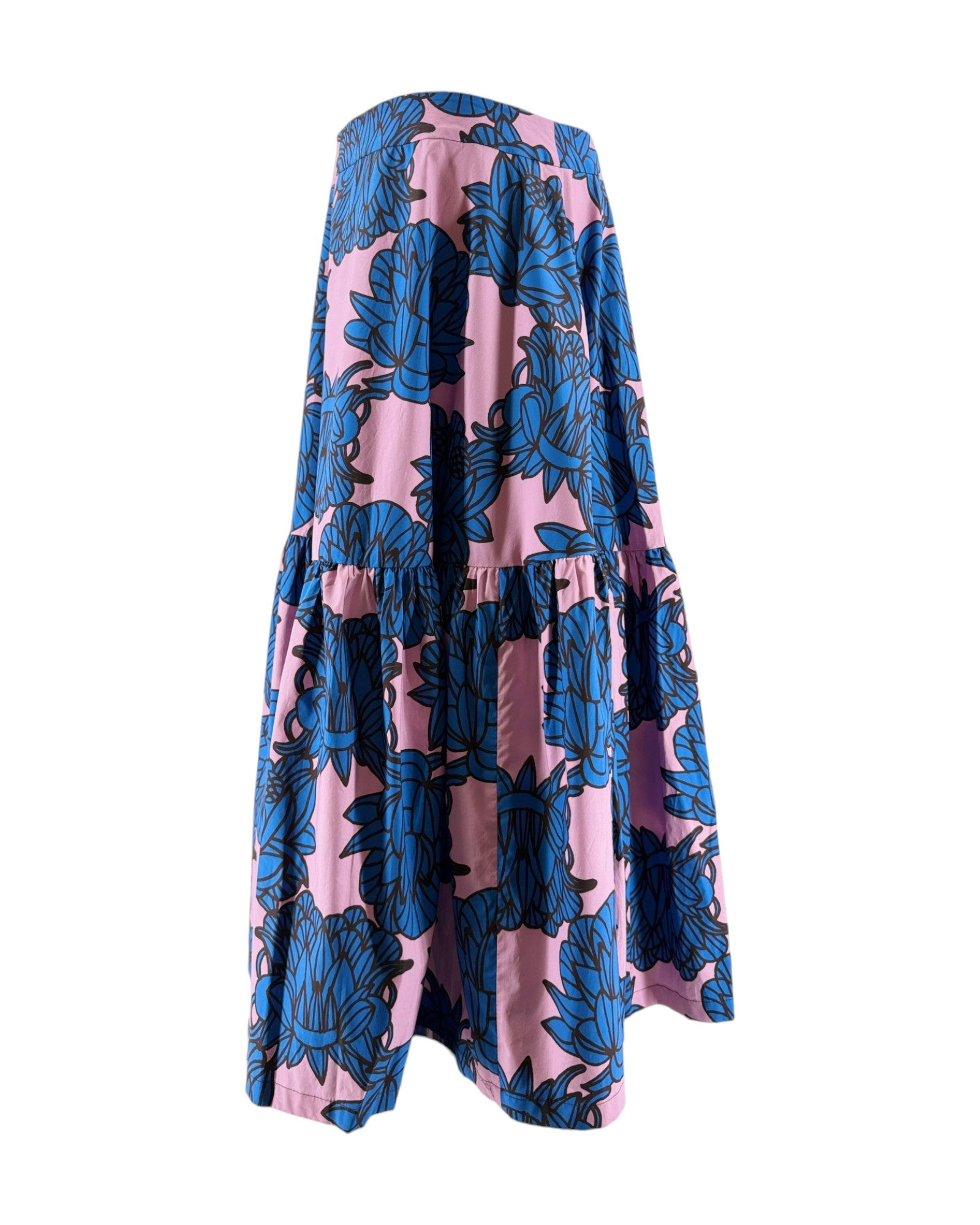 Pink and blue floral dress on a white background