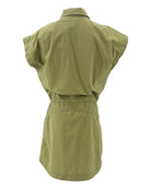 Green sleeveless mini dress on a mannequin against a white background