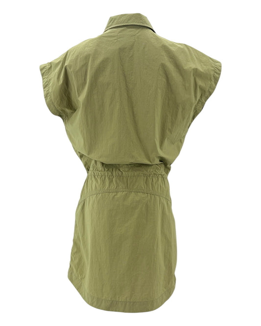Green sleeveless mini dress on a mannequin against a white background