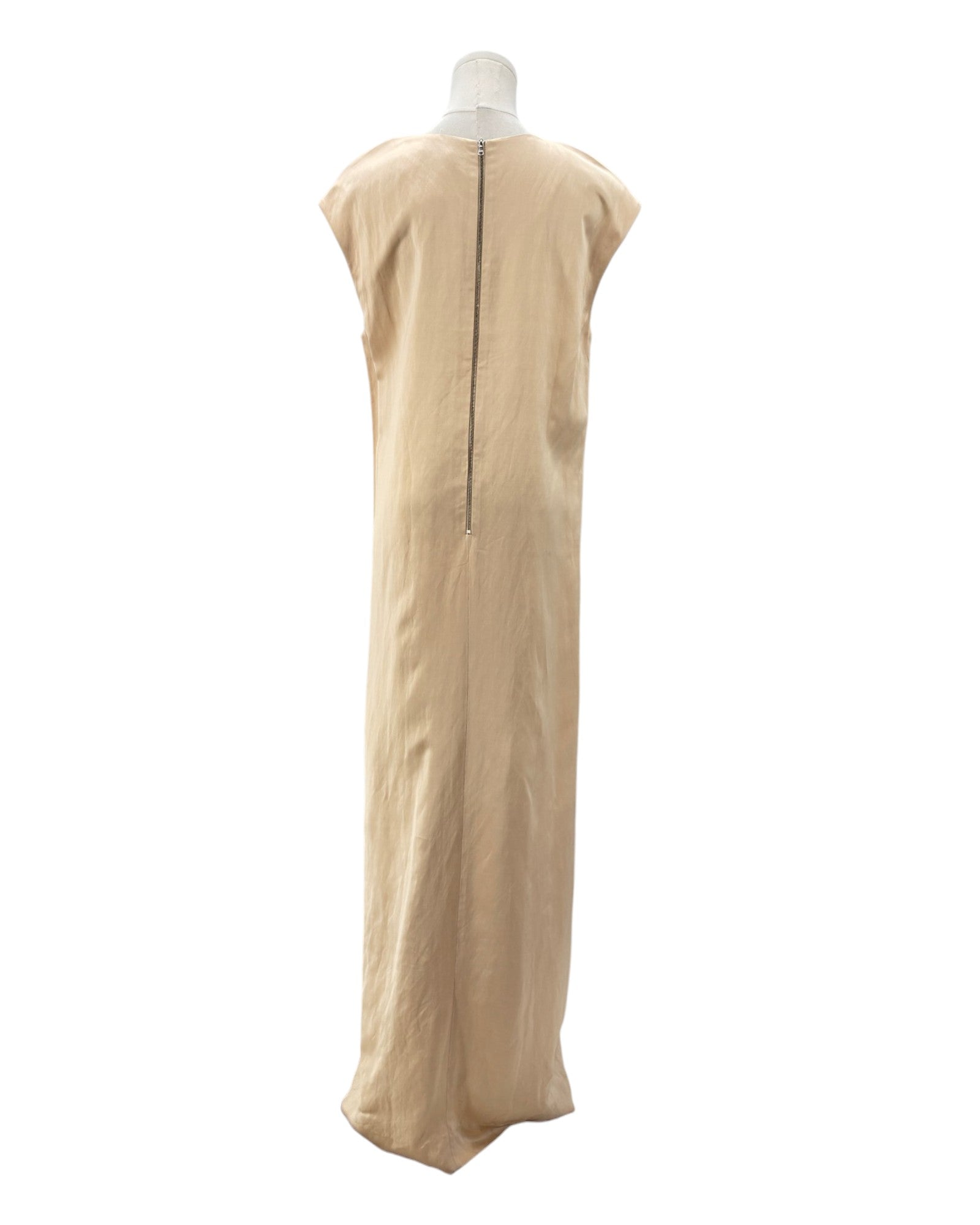 Beige dress on a mannequin against a white background