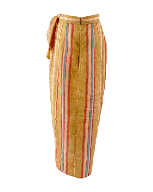 Striped skirt with a belt on a white background