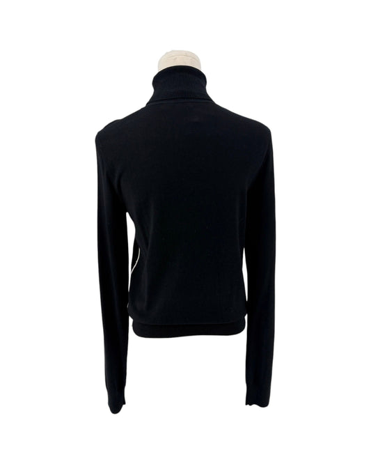 Long sleeve black turtleneck sweater on a white background