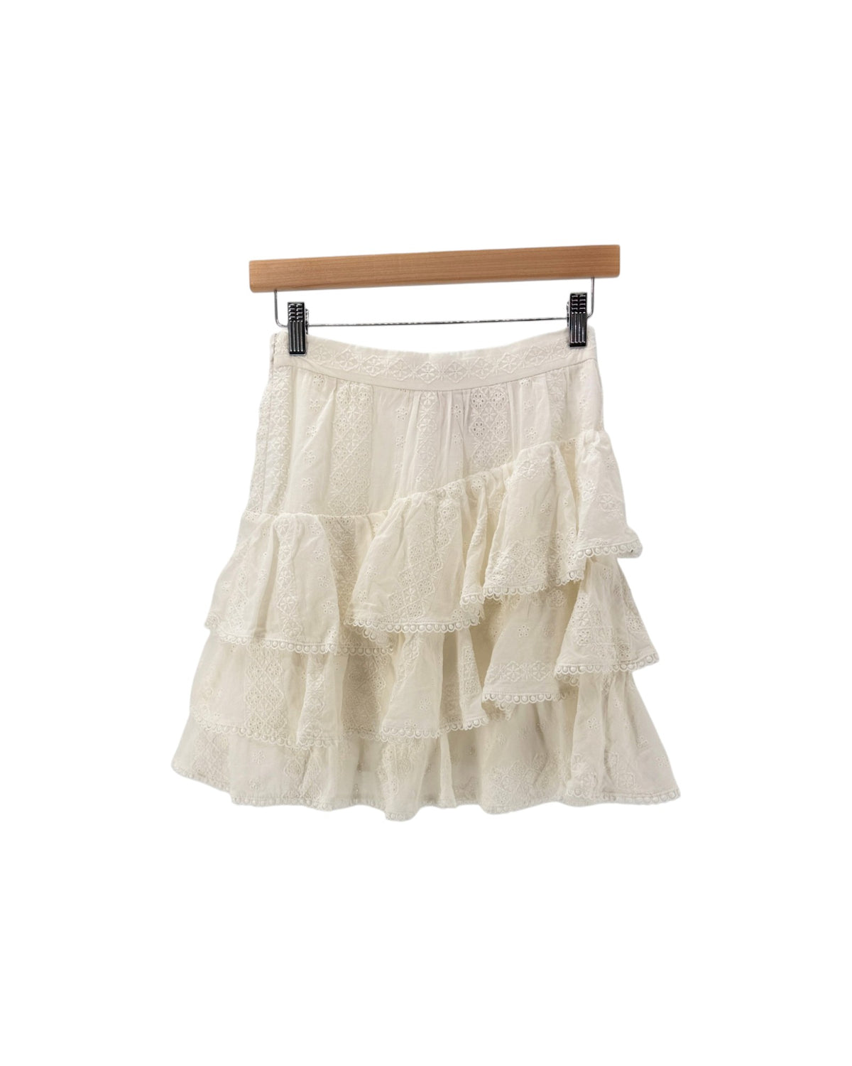 White Rose Voile Ruffled Eyelet Mini Skirt on a white background
