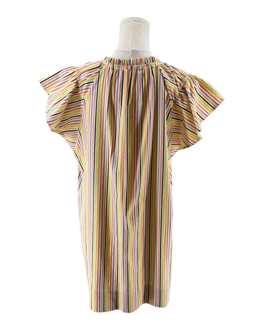 Multicolored striped dress on a mannequin against a white background