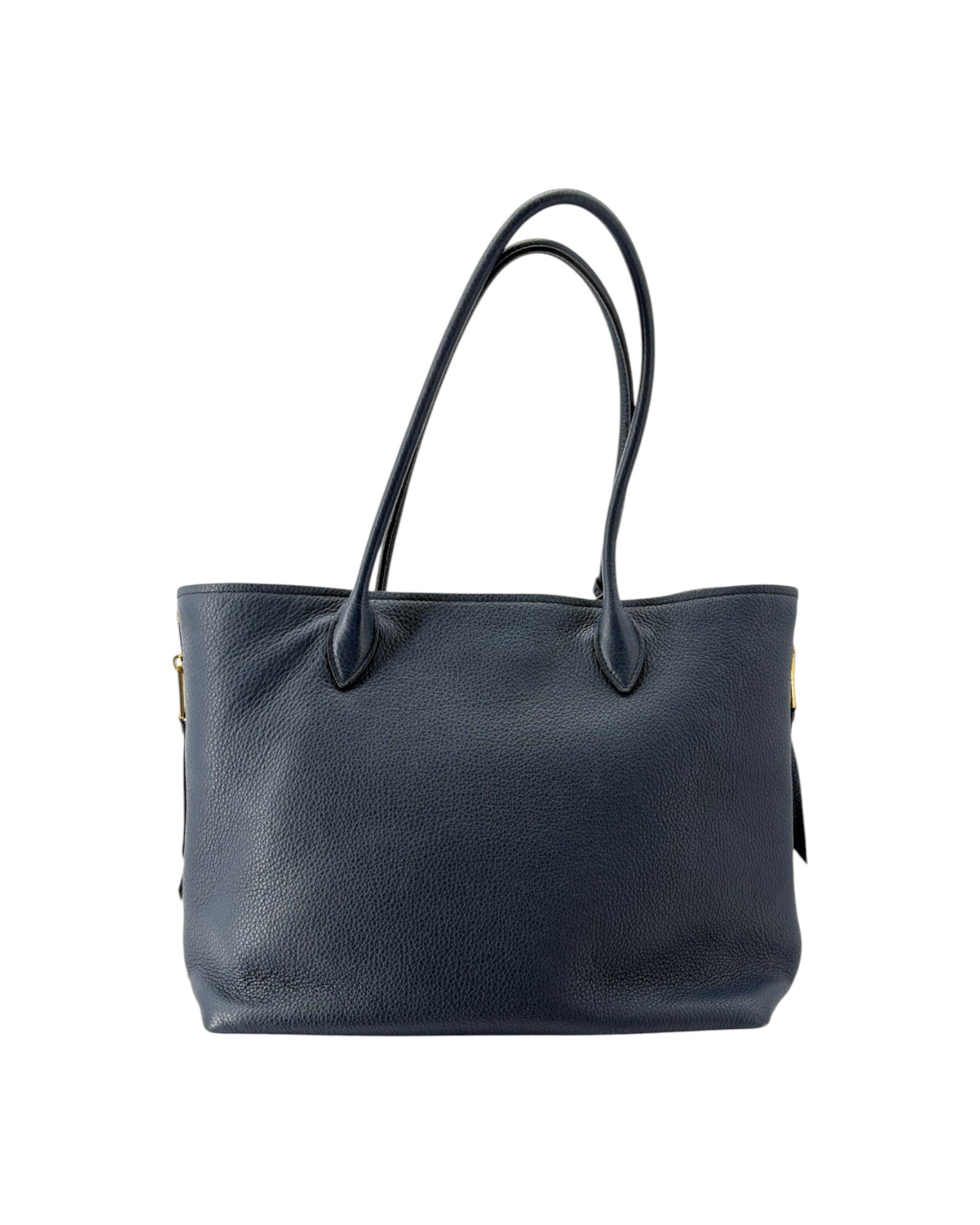 Navy leather handbag on a white background