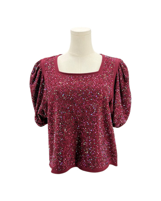 Solid Embellished Top on a mannequin on a white background