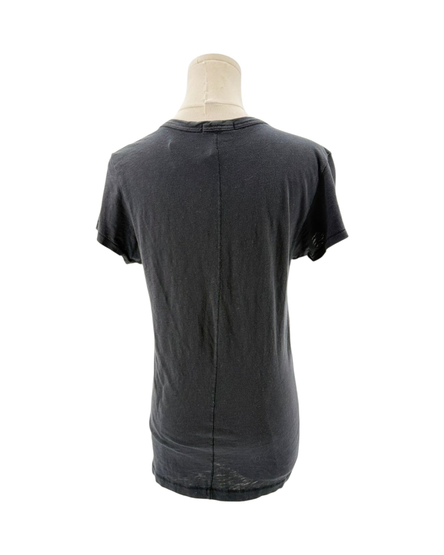 Black t-shirt on a mannequin with a white background