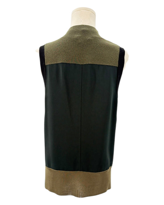 Rag and Bone sleeveless top with green and brown color block design on a mannequin against a white background