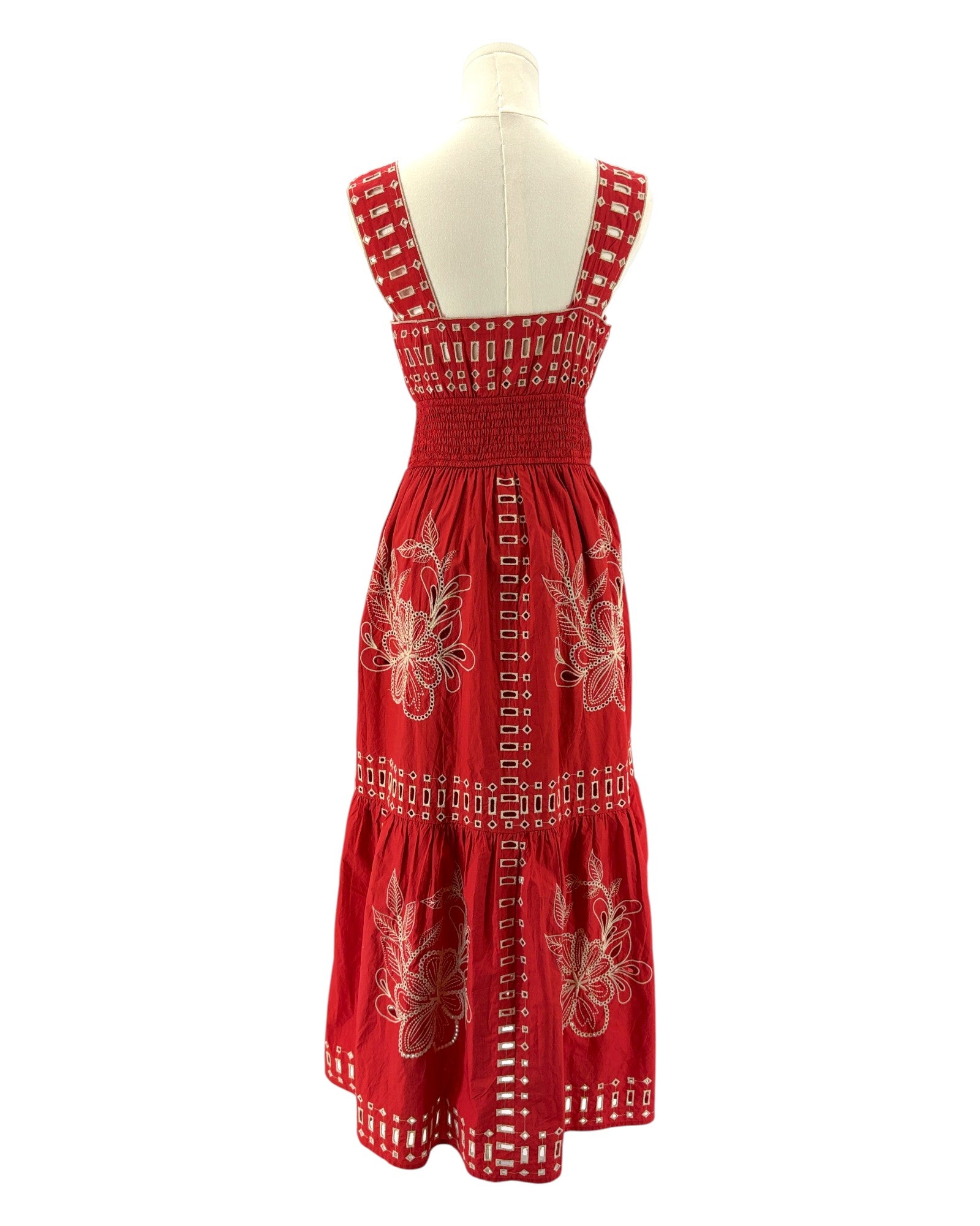 Rails red dress with white embroidery 