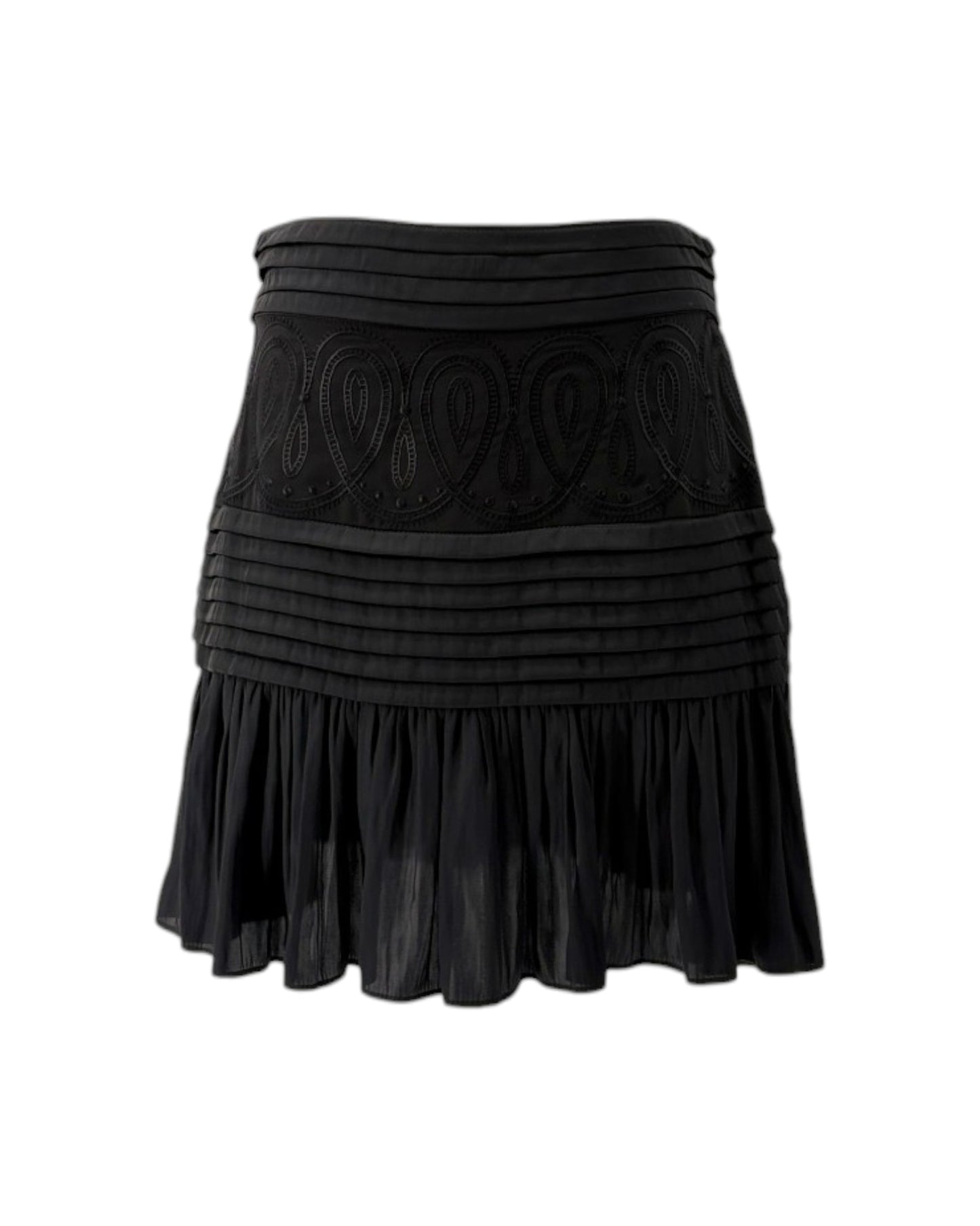 Black skirt with decorative patterns on a white background