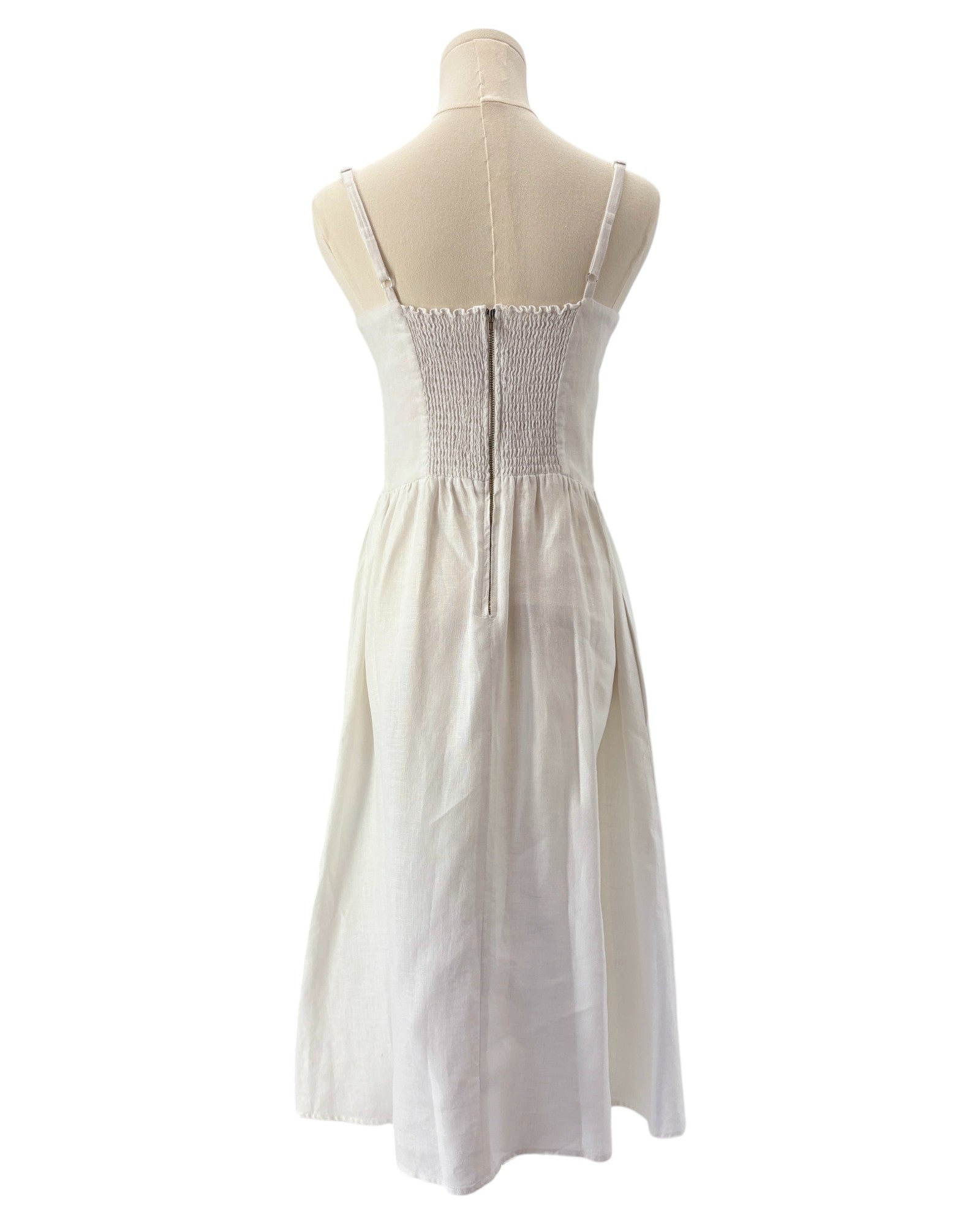 Reformation white strapless dress with buttons 