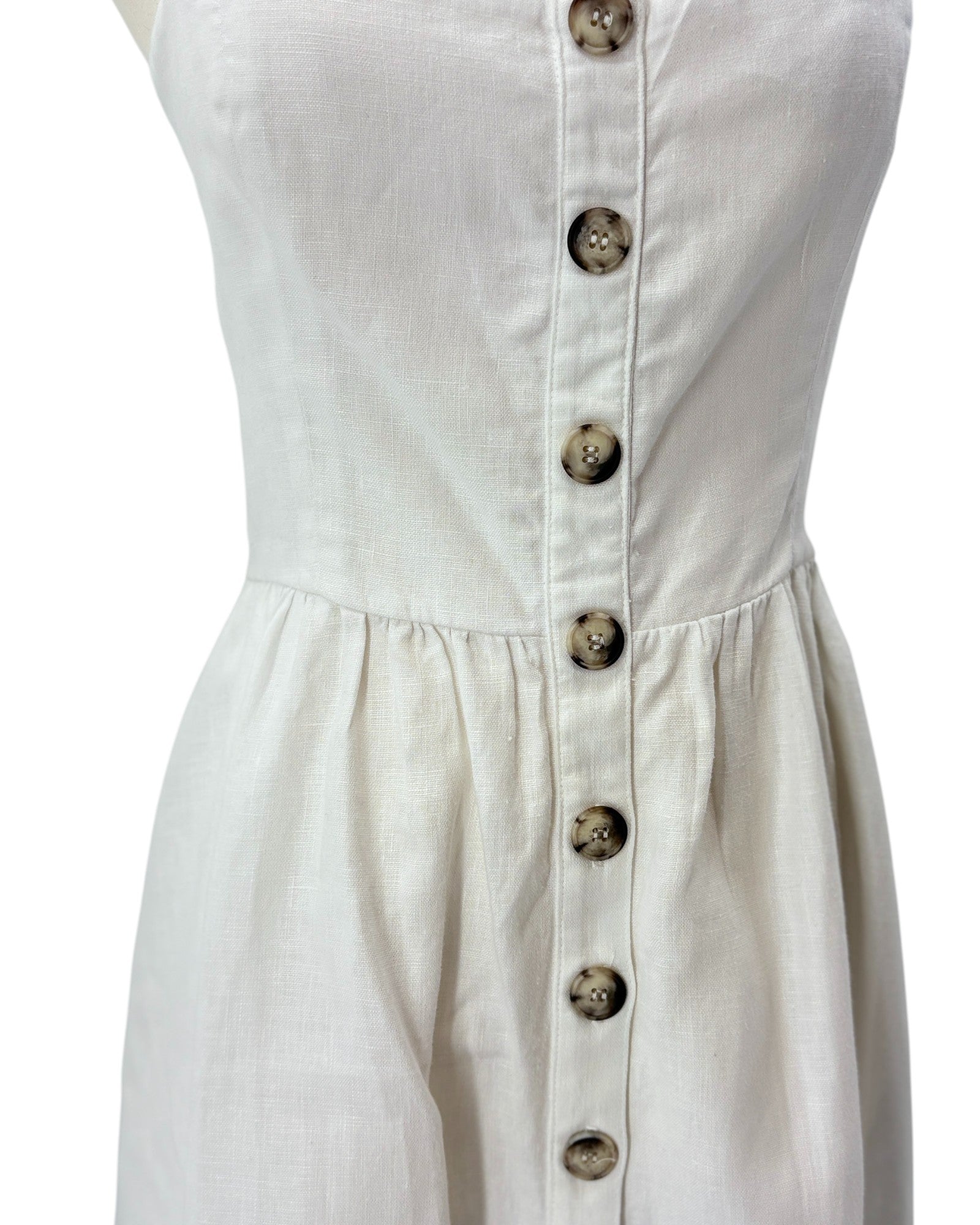 Reformation white strapless dress with buttons 