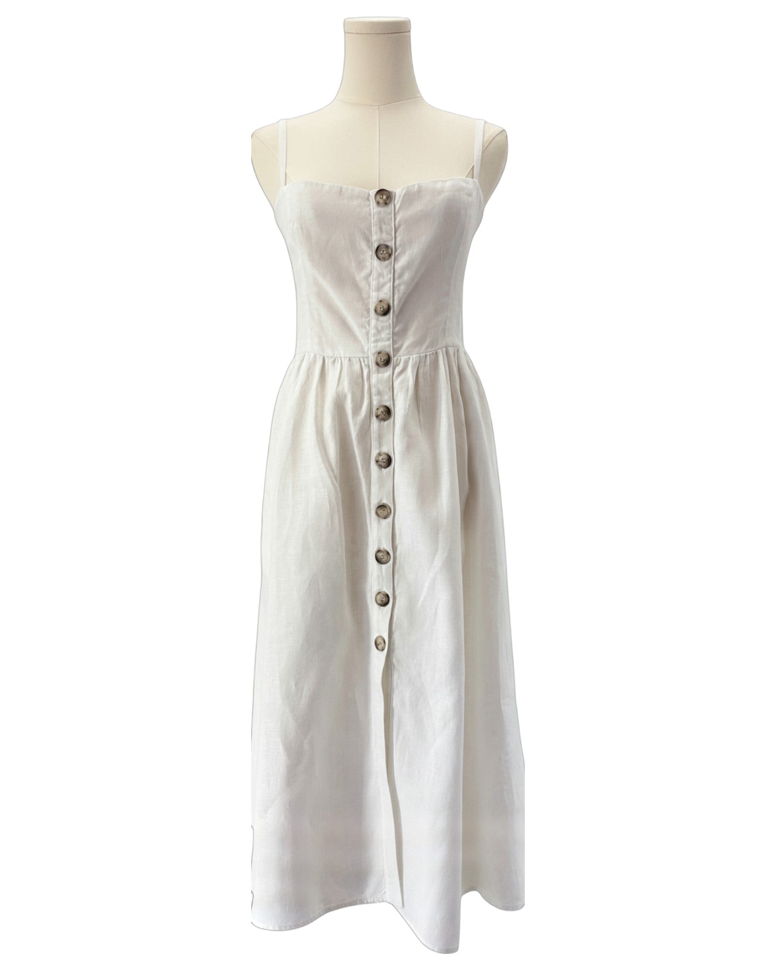 Reformation white strapless dress with buttons 