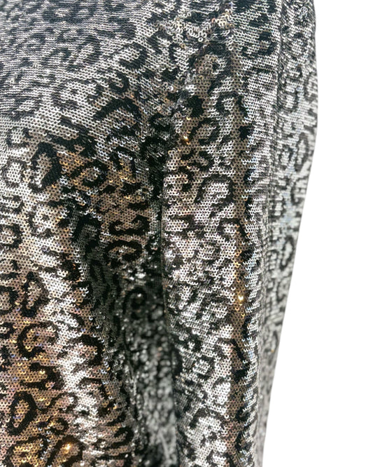 RtA Freddie Long-Sleeve Shoulder-Pad Sequin Leopard Top