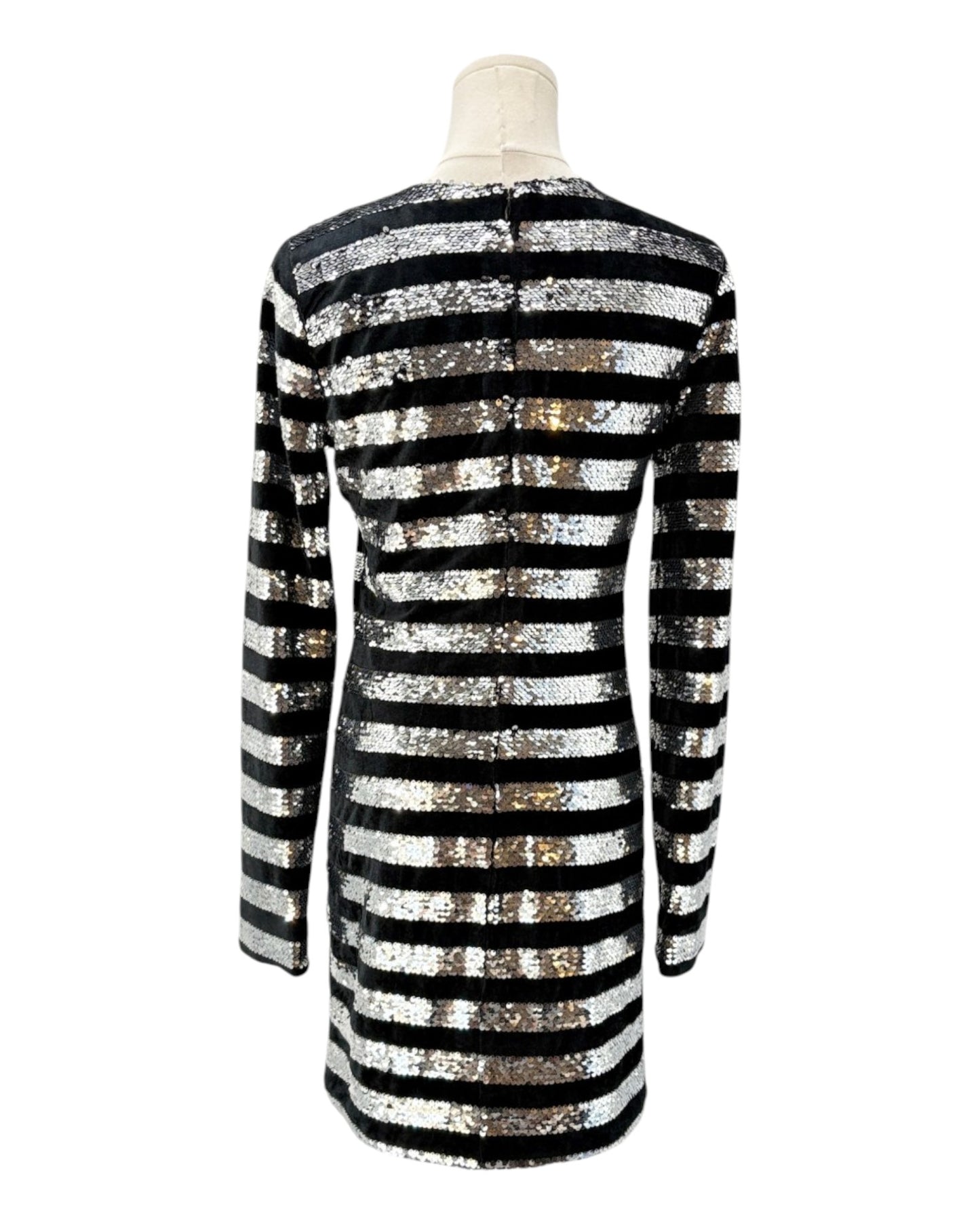 RtA Silver Crystal Striped Sequin Velvet Mini Dress