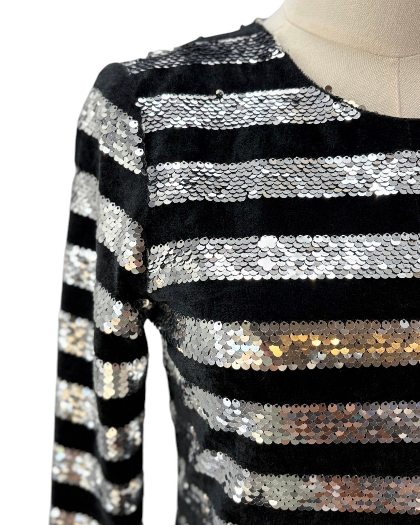 RtA Silver Crystal Striped Sequin Velvet Mini Dress