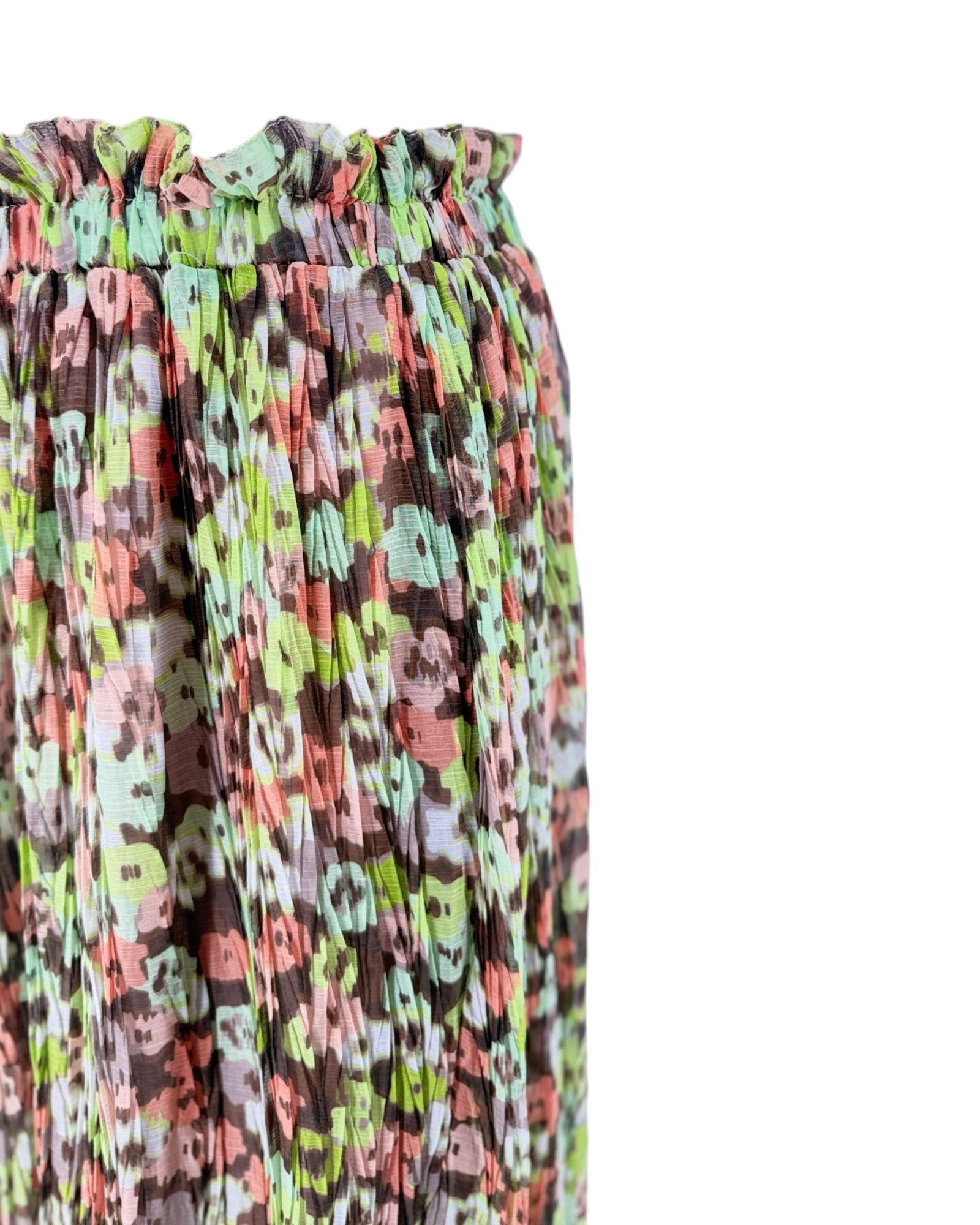 Colorful floral-patterned skirt on a white background